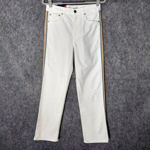 Sundry Women Jeans 26 White tuxedo Rainbow Stripe Distress Straight‎ Retro *